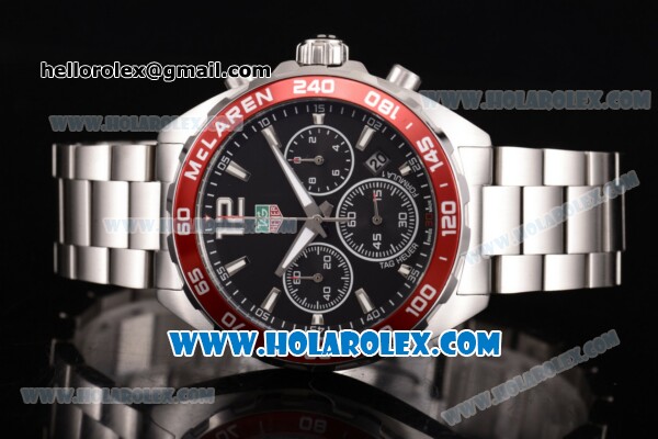 Tag Heuer Formula I Limited Edition 30th Anniversary McLare Chrono Miyota Quartz Full Steel with Black Dial Red Bezel and Stick Markers - Click Image to Close